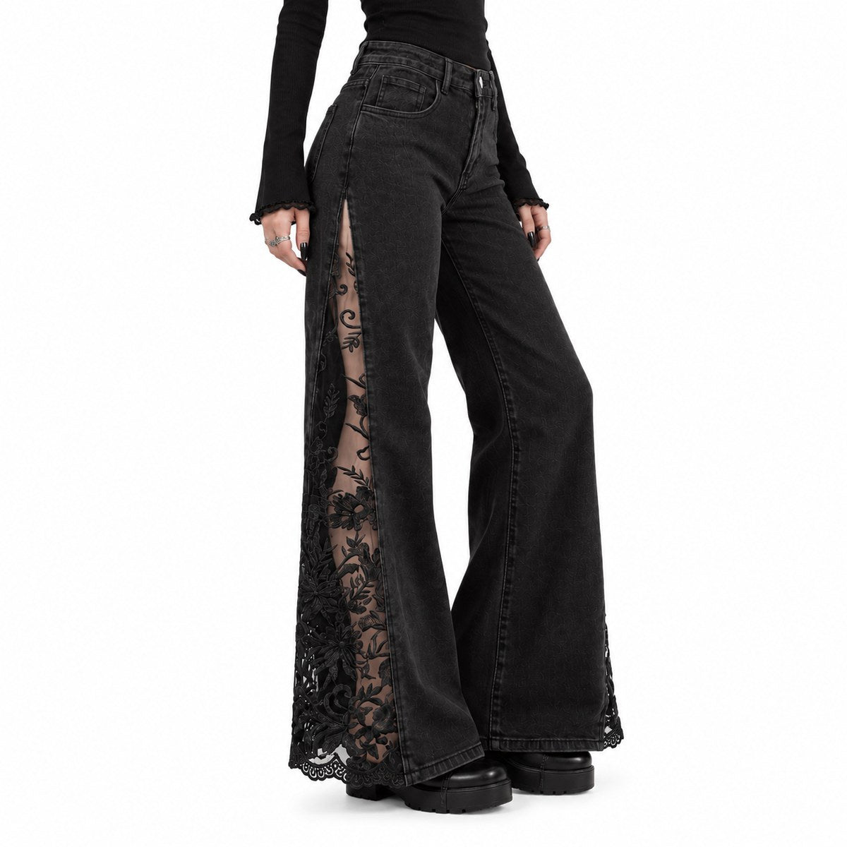 Black lace jeans side view