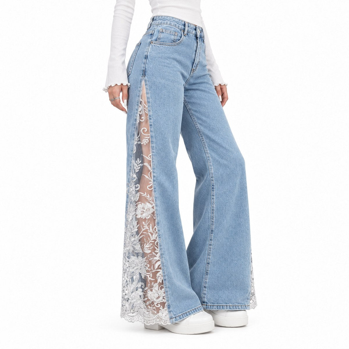 Light blue lace jeans side view